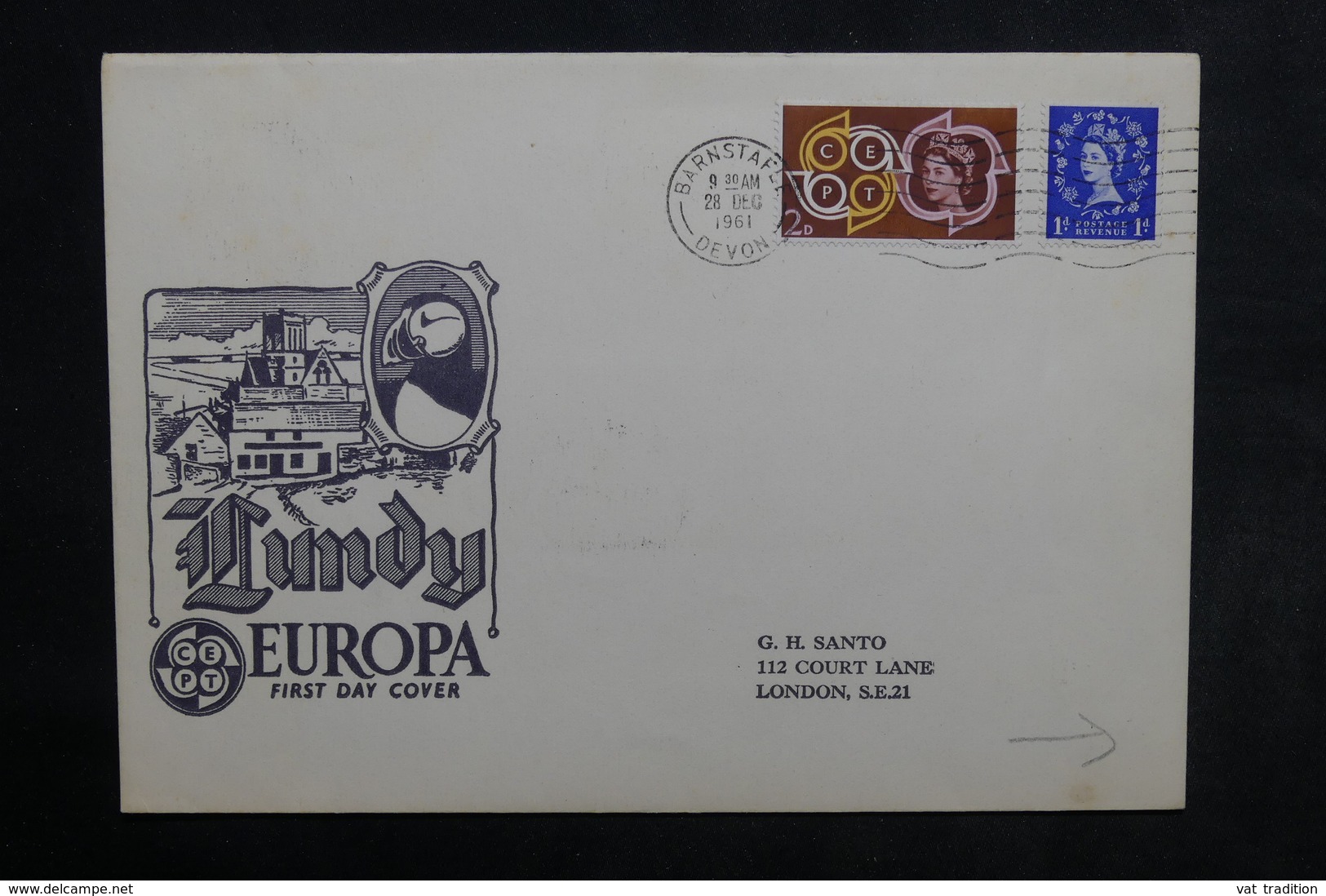 ROYAUME UNI - Enveloppe FDC Europa En 1961 , Bloc Europa De Lundy Au Verso - L 33926 - 1952-1971 Em. Prédécimales