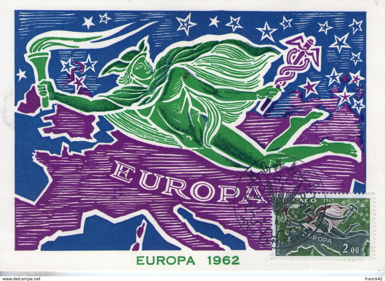 Monaco. Carte Maximum. Poste Aérienne. Europa 1962 - Cartes-Maximum (CM)