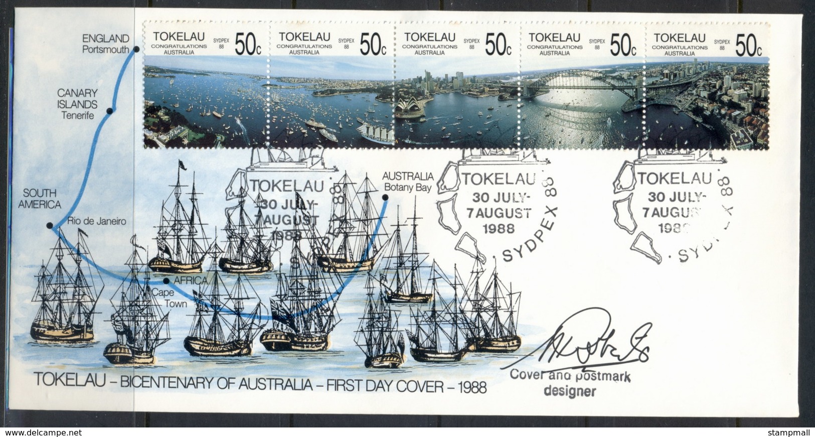 Tokelau 1988 Bicentenary Of Australia Signed Cover & Postmark DesignerFDC - Tokelau