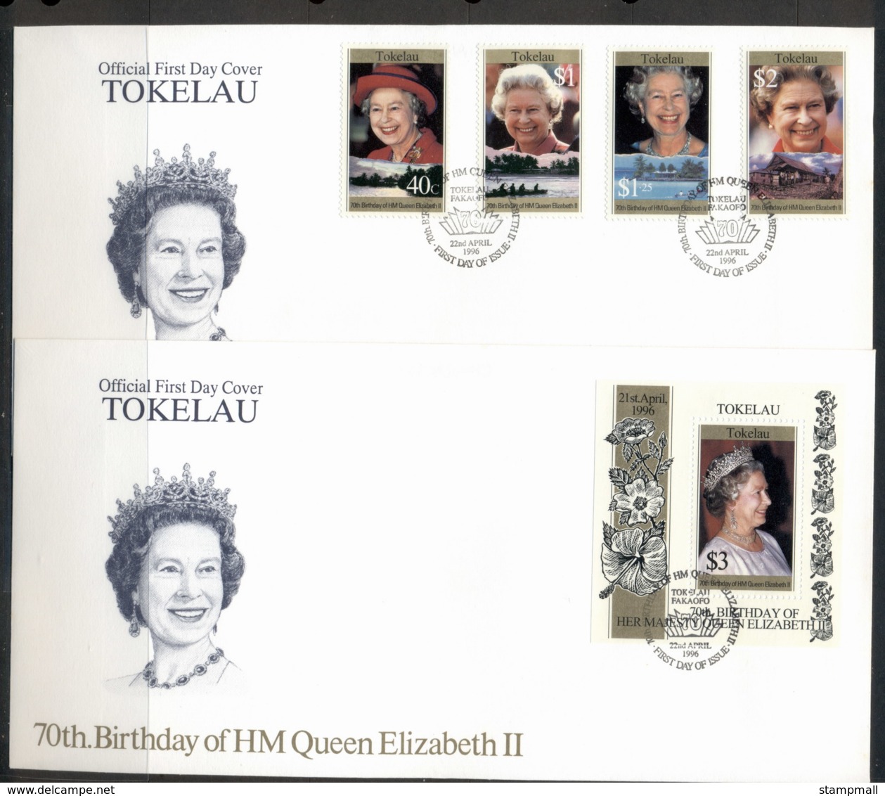 Tokelau 1996 QEII 70th Birthday 2x FDC - Tokelau