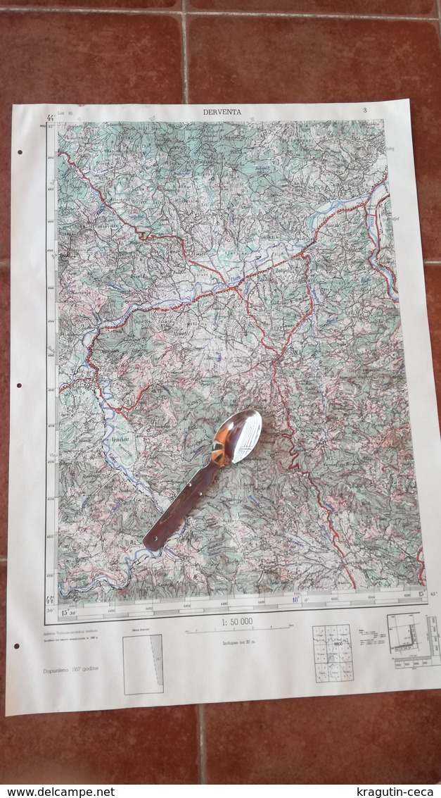 1957 DERVENTA BIH BOSNIA JNA YUGOSLAVIA ARMY MAP MILITARY CHART PLAN VRUĆICA MRKOTIĆ SLATINA NOVI ŠEHER KISELJAK Hrgovi - Topographical Maps