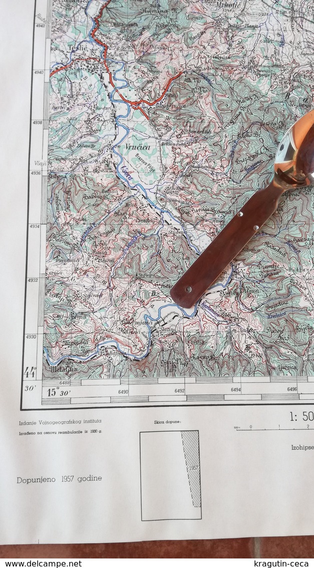 1957 DERVENTA BIH BOSNIA JNA YUGOSLAVIA ARMY MAP MILITARY CHART PLAN VRUĆICA MRKOTIĆ SLATINA NOVI ŠEHER KISELJAK Hrgovi - Topographical Maps