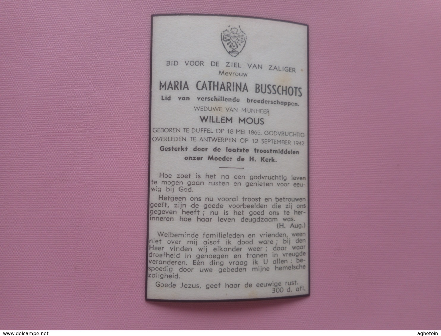 D.P.-MARIA CAT BUSSCHOTS °DUFFEL 18-5-1865+ANTWERPEN 12-9-1942 - Religión & Esoterismo