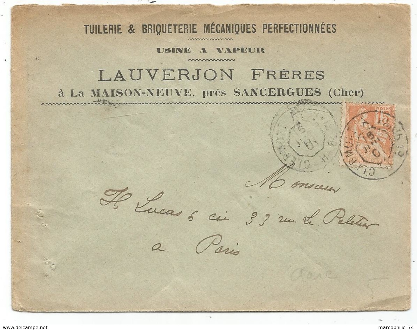 N° 117 LETTRE ENTETE SANCERGUES CHER  AMBULANT CLERMONT A PARIS 1°H 1901 - Poste Ferroviaire