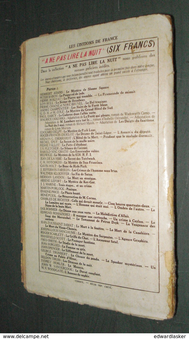 Coll. A NE PAS LIRE LA NUIT N°85 : La Menace //Sydney Horler - Editions De France 1935 - Autres & Non Classés