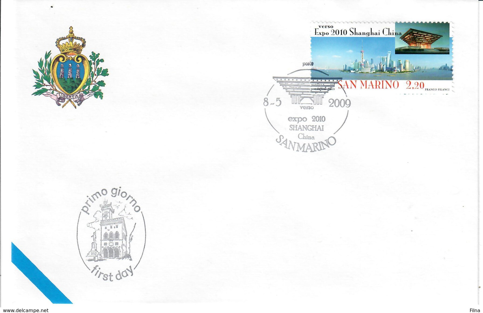 SAN MARINO 2009 - EXPO 2010 SHANGHAI CINA SU  FDC - Usados