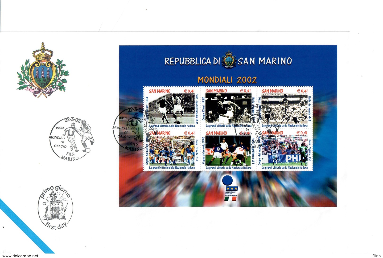 SAN MARINO 2002 - CAMPIONATI MONDIALI CALCIO GIAPPONE COREA  - SU  FDC - FDC