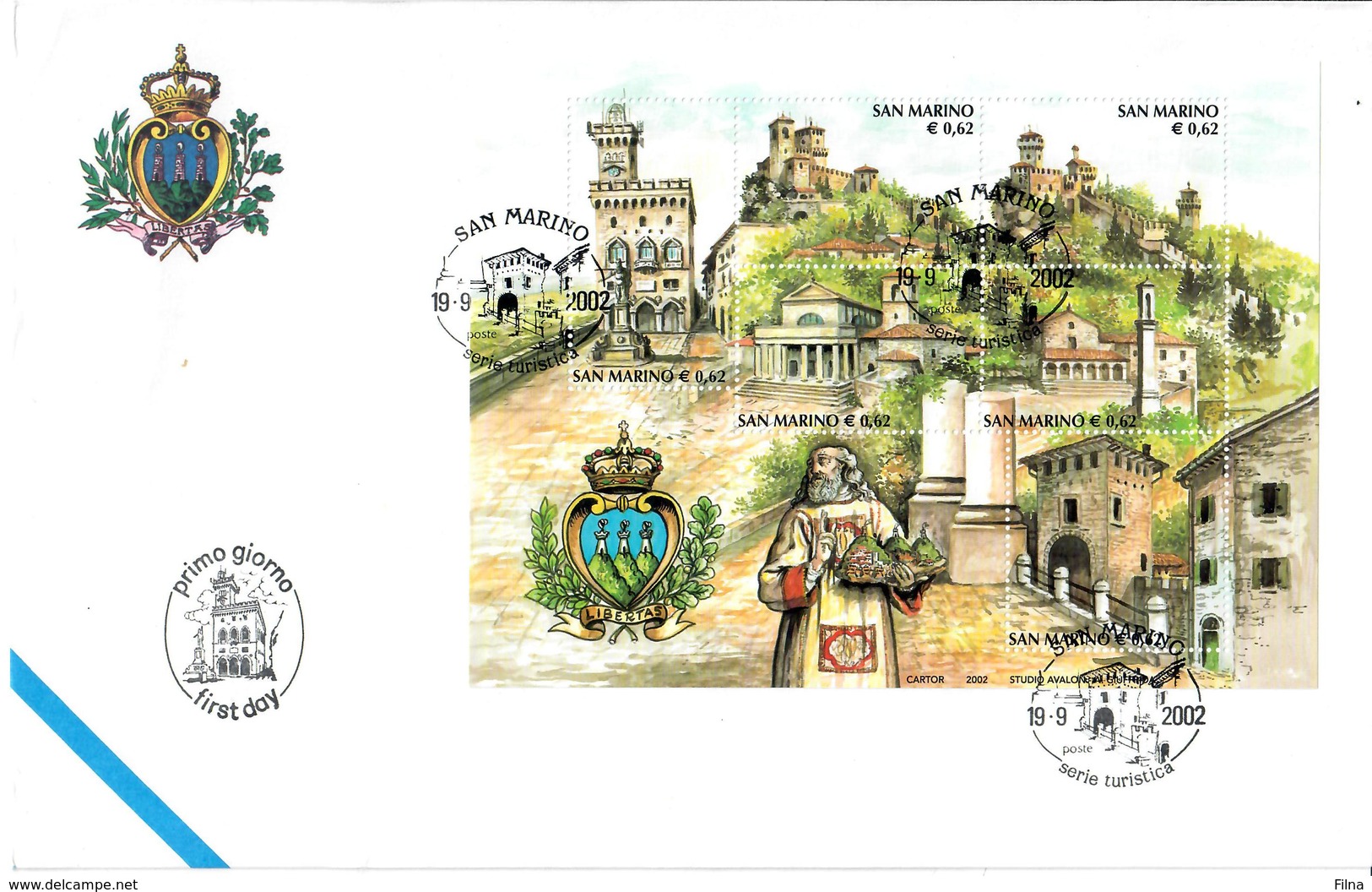 SAN MARINO 2002 - SERIE TURISTICA FOGLIETTO   SU  FDC - FDC