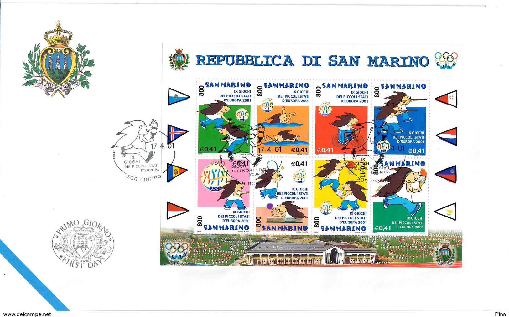 SAN MARINO 2001 - GIOCHI DEI PICCOLI STATI EUROPEI  FOGLIETTO   SU  FDC - FDC