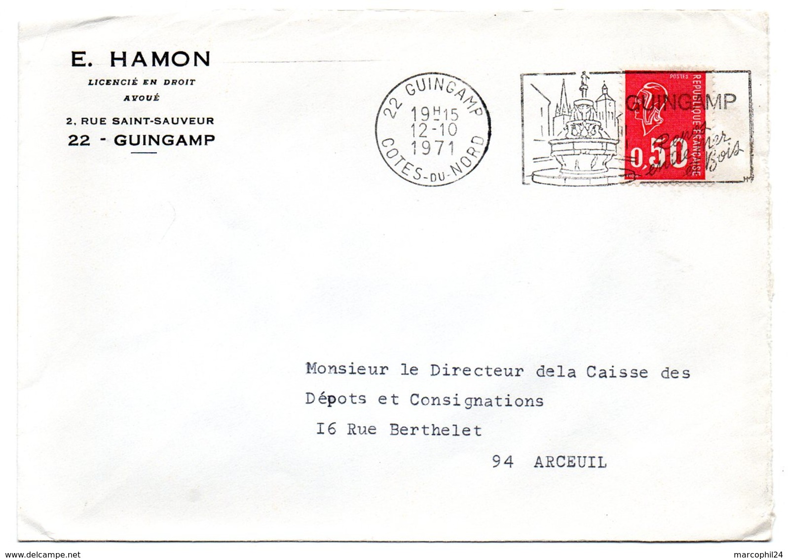 COTES Du NORD - Dépt N° 22 = GUINGAMP 1971 = FLAMME à DROITE = SECAP Illustrée  'Repos Entre Mer Et Bois ' - Mechanical Postmarks (Advertisement)