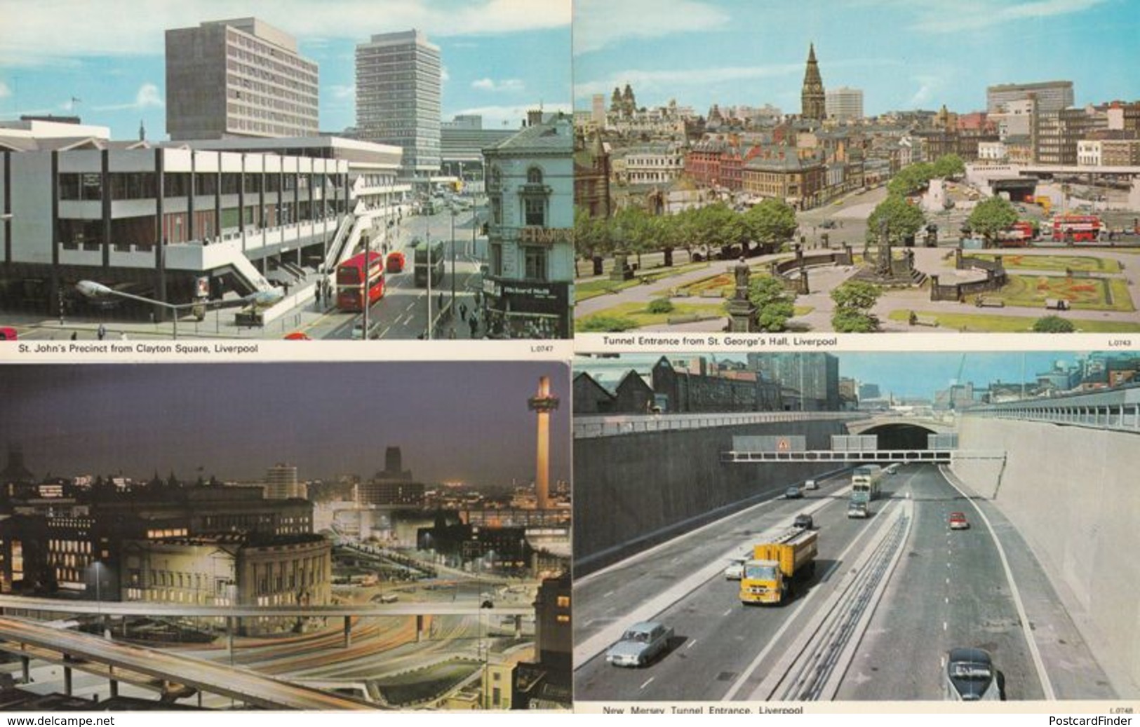 St Johns Precinct Tunnel Entrance Mersey Night Liverpool 4x 1970s Postcard S - Sonstige & Ohne Zuordnung