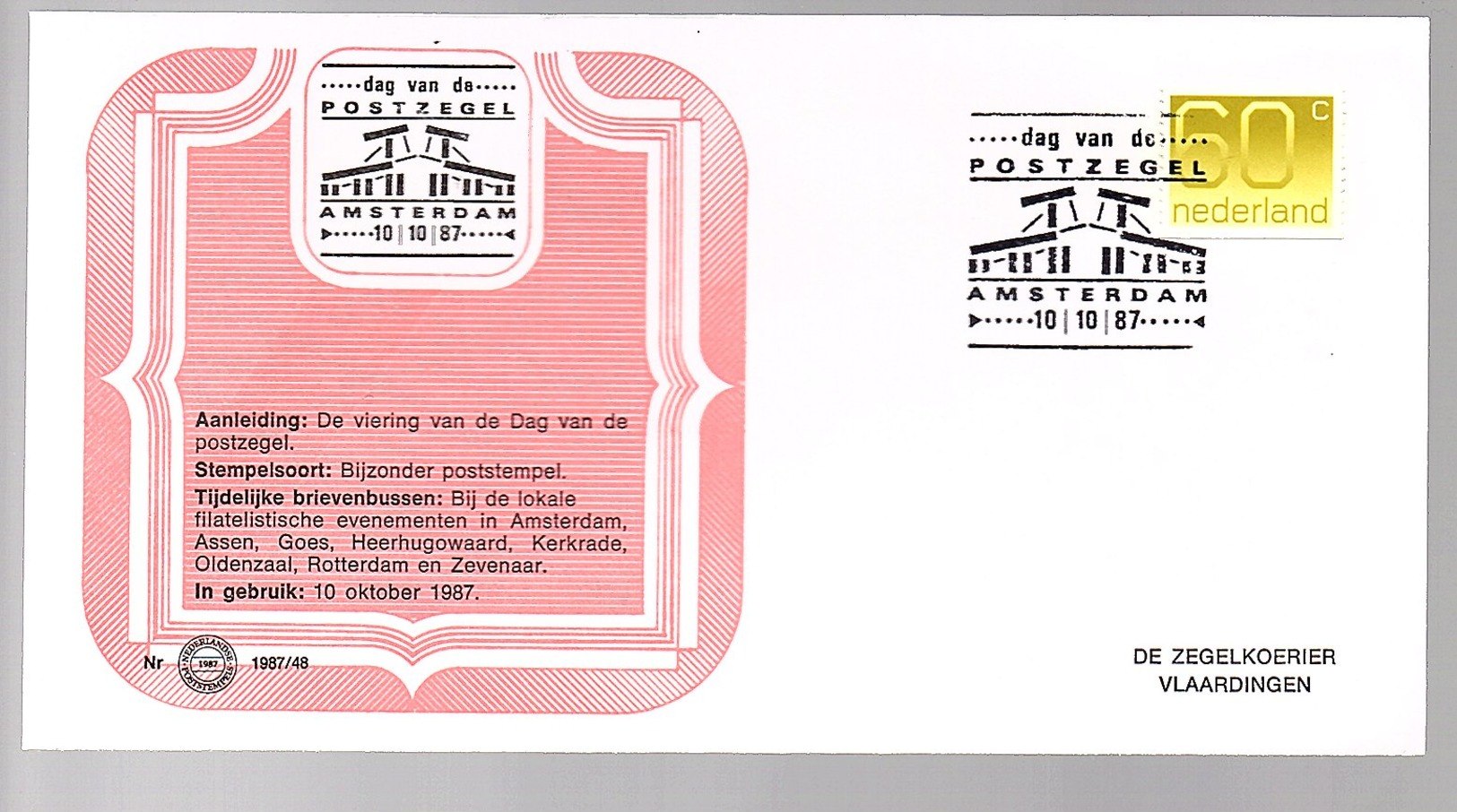 Netherlands Dag Van De Postzegel Amsterdam 1987 (EV-68) - Tag Der Briefmarke