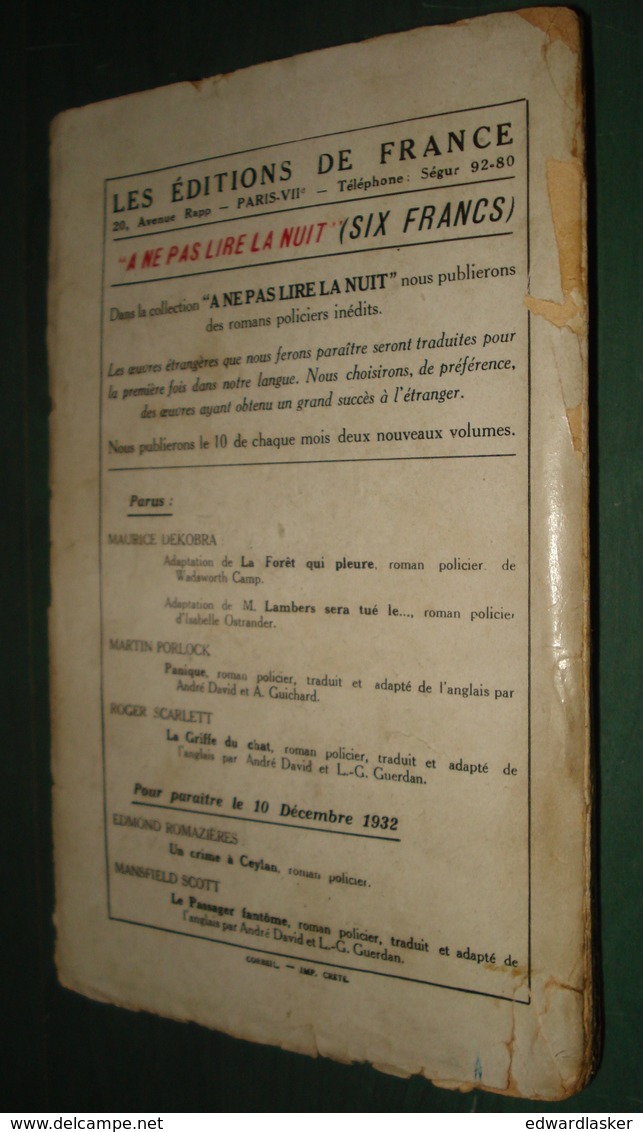 Coll. A NE PAS LIRE LA NUIT : M. Lambers Sera Tué Le ...  //Maurice Dekobra (Isabelle Ostrander) - Ed. De France 1932 - Autres & Non Classés