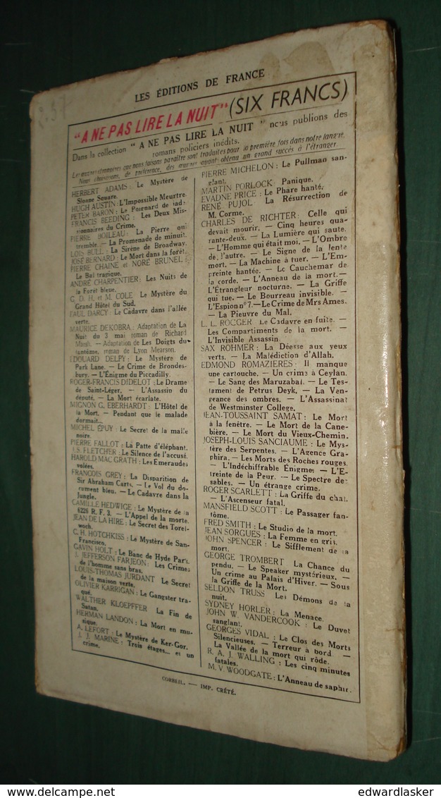 Coll. A NE PAS LIRE LA NUIT N°102 : Le Cadavre Dans La Jungle //François Grey - Editions De France 1937 - Autres & Non Classés