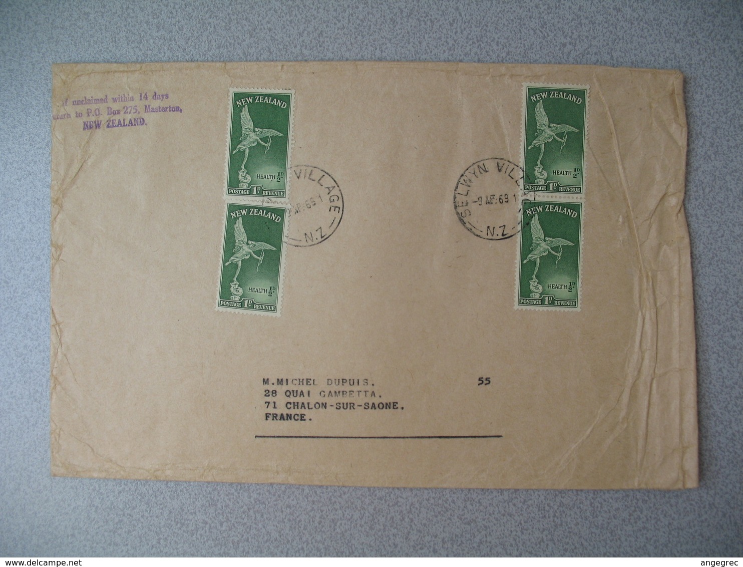 Nouvelle-Zélande Selwyn Village  1969   Lettre  pour La France - New Zealand Cover Timbre Santé Health - Lettres & Documents