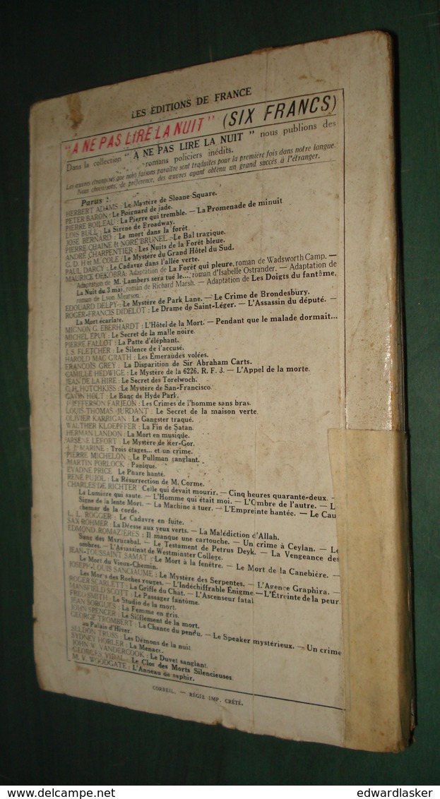 Coll. A NE PAS LIRE LA NUIT N°82 : L'étreinte De La Peur //Joseph-Louis Sanciaume - Editions De France 1934 - Autres & Non Classés