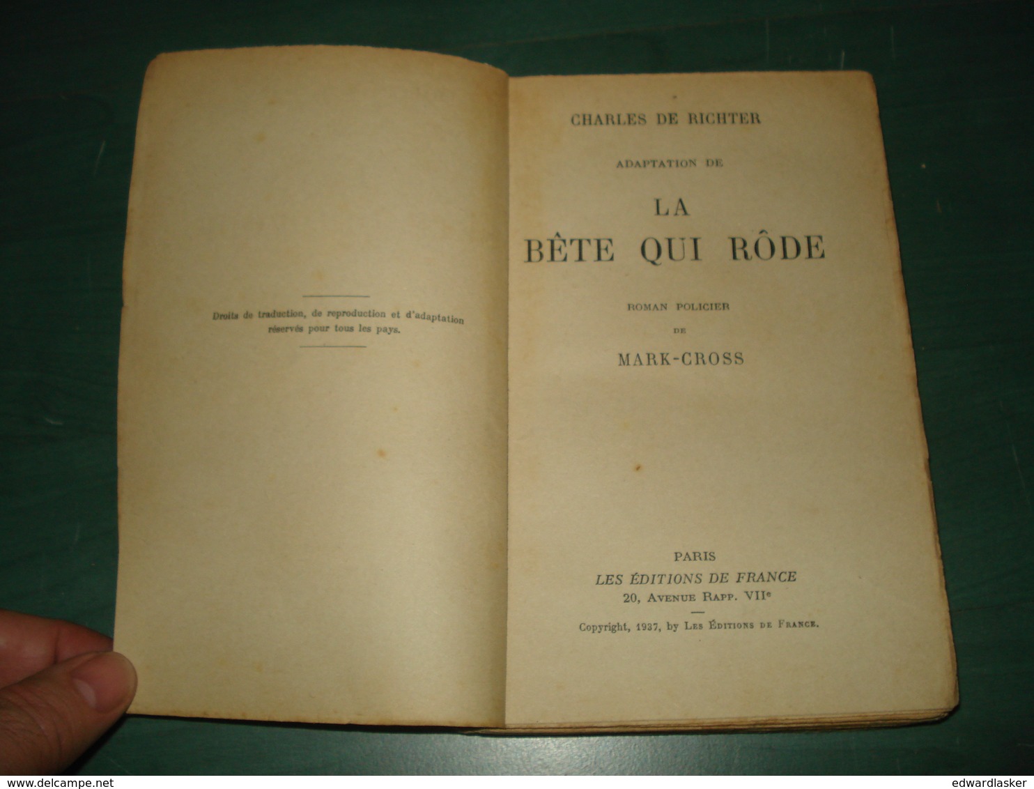 Coll. A NE PAS LIRE LA NUIT N°105 : La Bête Qui Rôde //Charles De Richter (Mark-Cross) - Editions De France 1937 - Autres & Non Classés