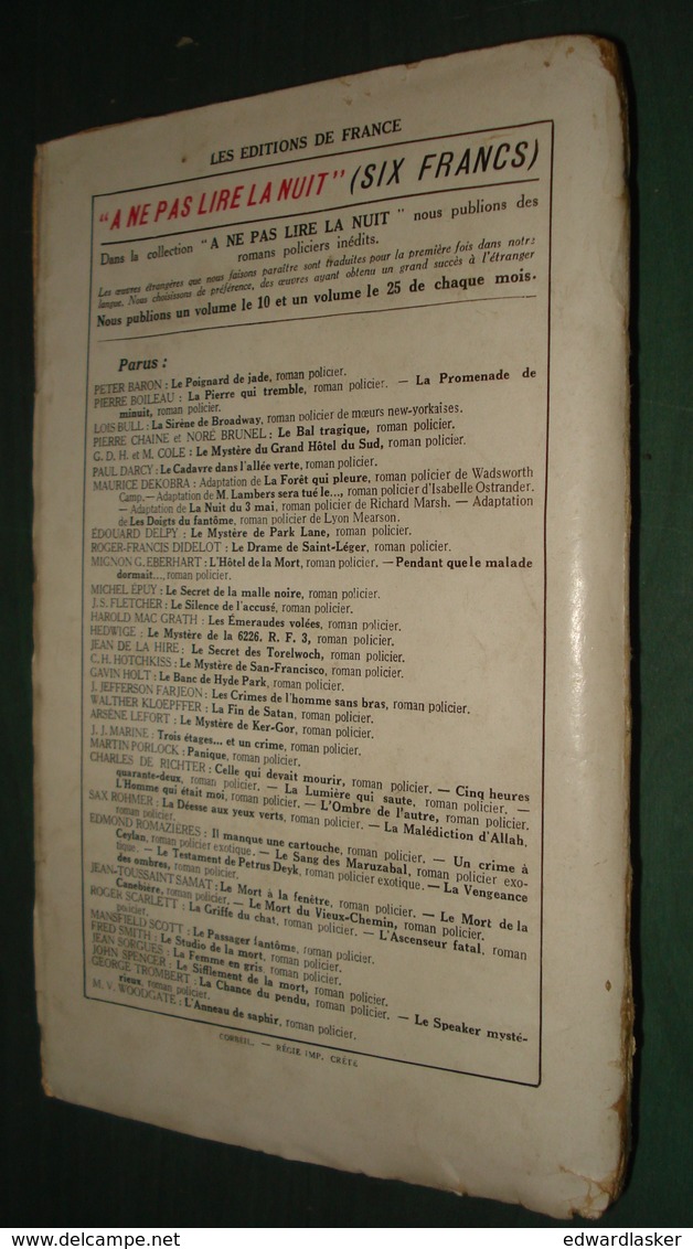 Coll. A NE PAS LIRE LA NUIT N°51 : Le Mystère De La 6226.R.F //Hedwige - Editions De France 1934 - Autres & Non Classés