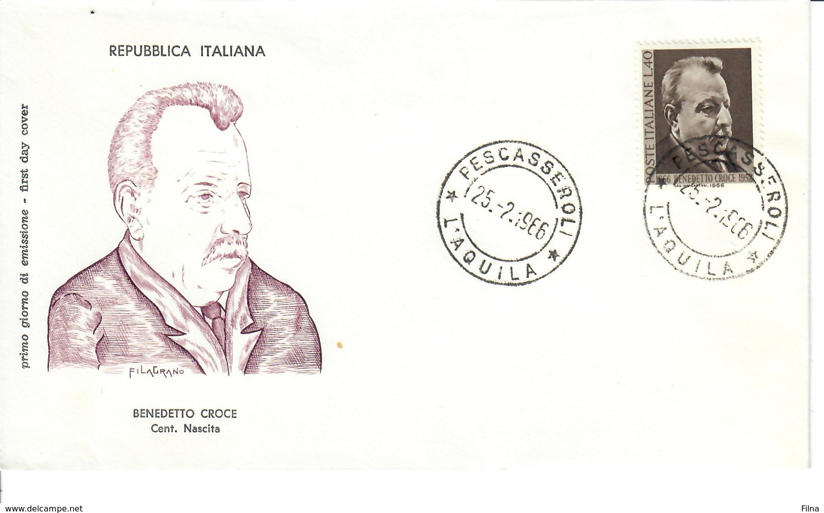 ITALIA 1966 - BENEDETTO CROCE - FDC - FDC