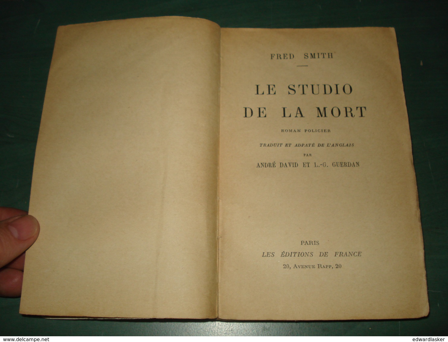 Coll. A NE PAS LIRE LA NUIT : Le Studio De La Mort //Fred Smith - Editions De France 1933 - Autres & Non Classés