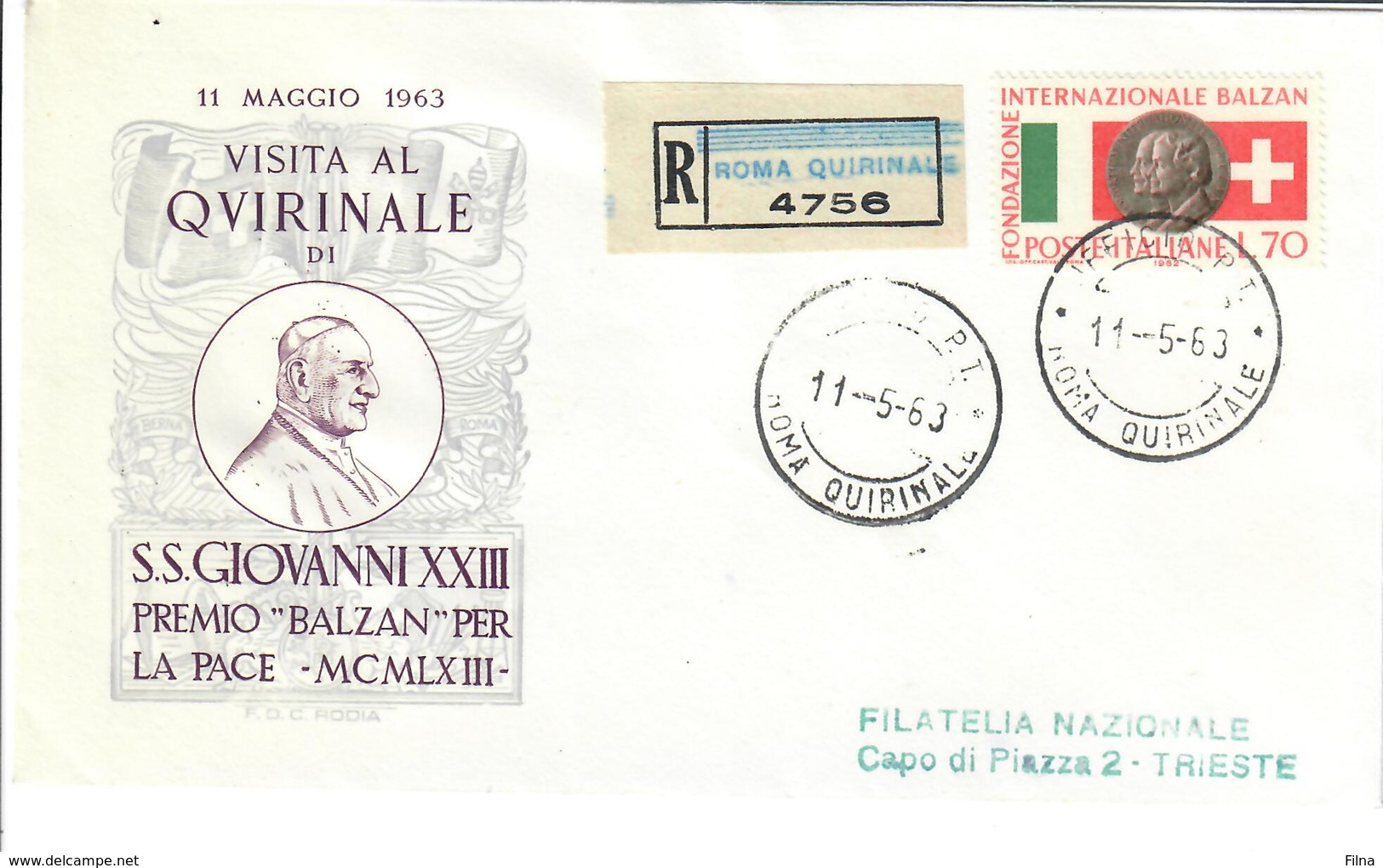 ITALIA 1963 - VISITA AL QUIRINALE PAPA GIOVANNI XXIII - FDC - FDC