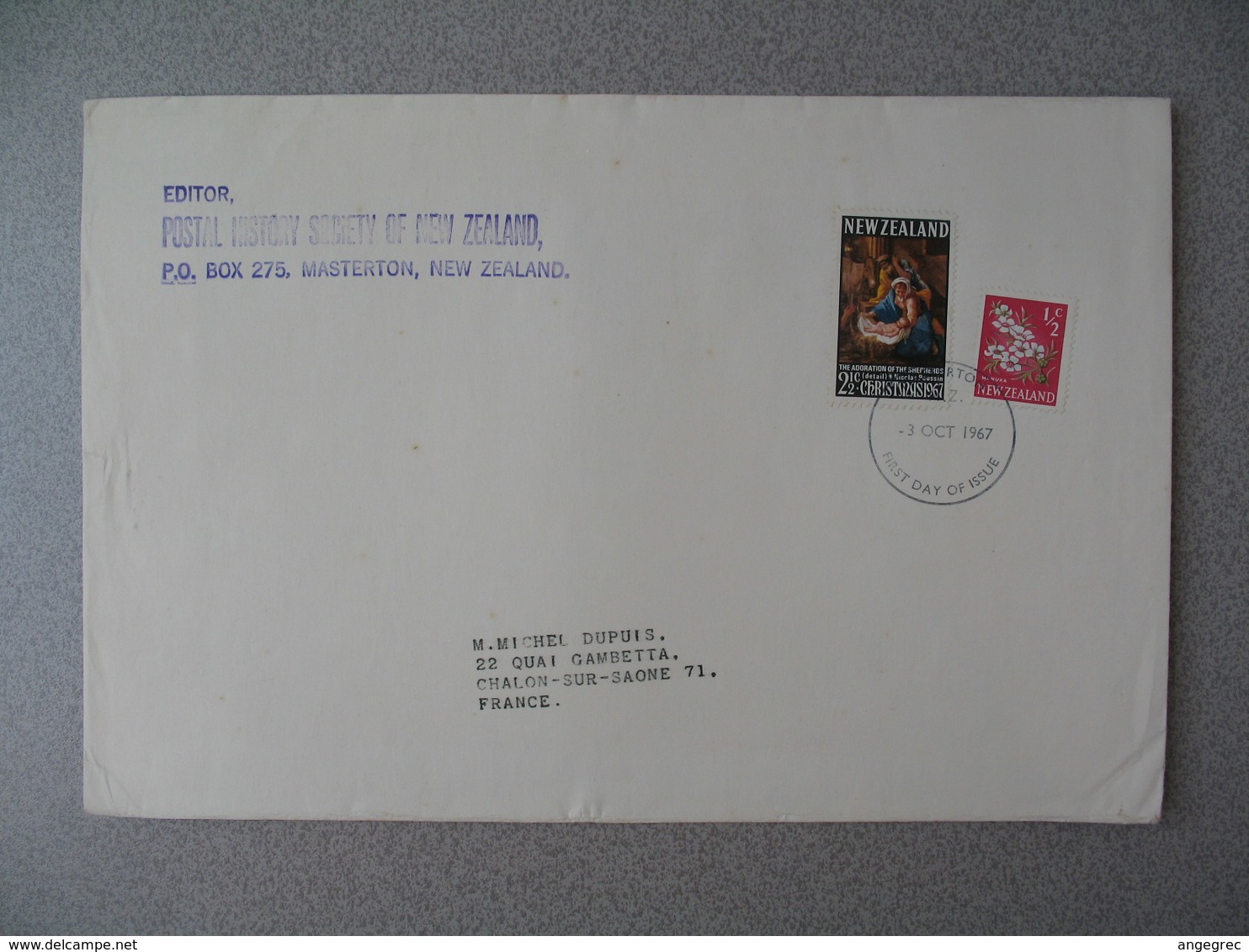 Nouvelle-Zélande Masterton 1967 Lettre Postal History Society pour France - New Zealand Cover Noël Christmas - Lettres & Documents