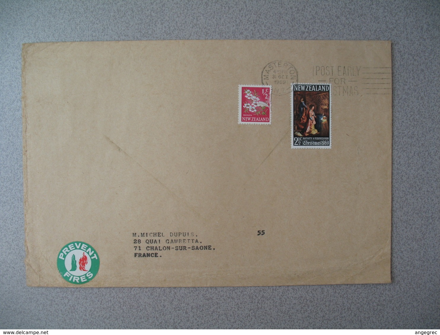 Nouvelle-Zélande Masterton 1969 Lettre  pour France - New Zealand Cover Timbre Flaur Oël Christmas + Prevent Fires - Storia Postale