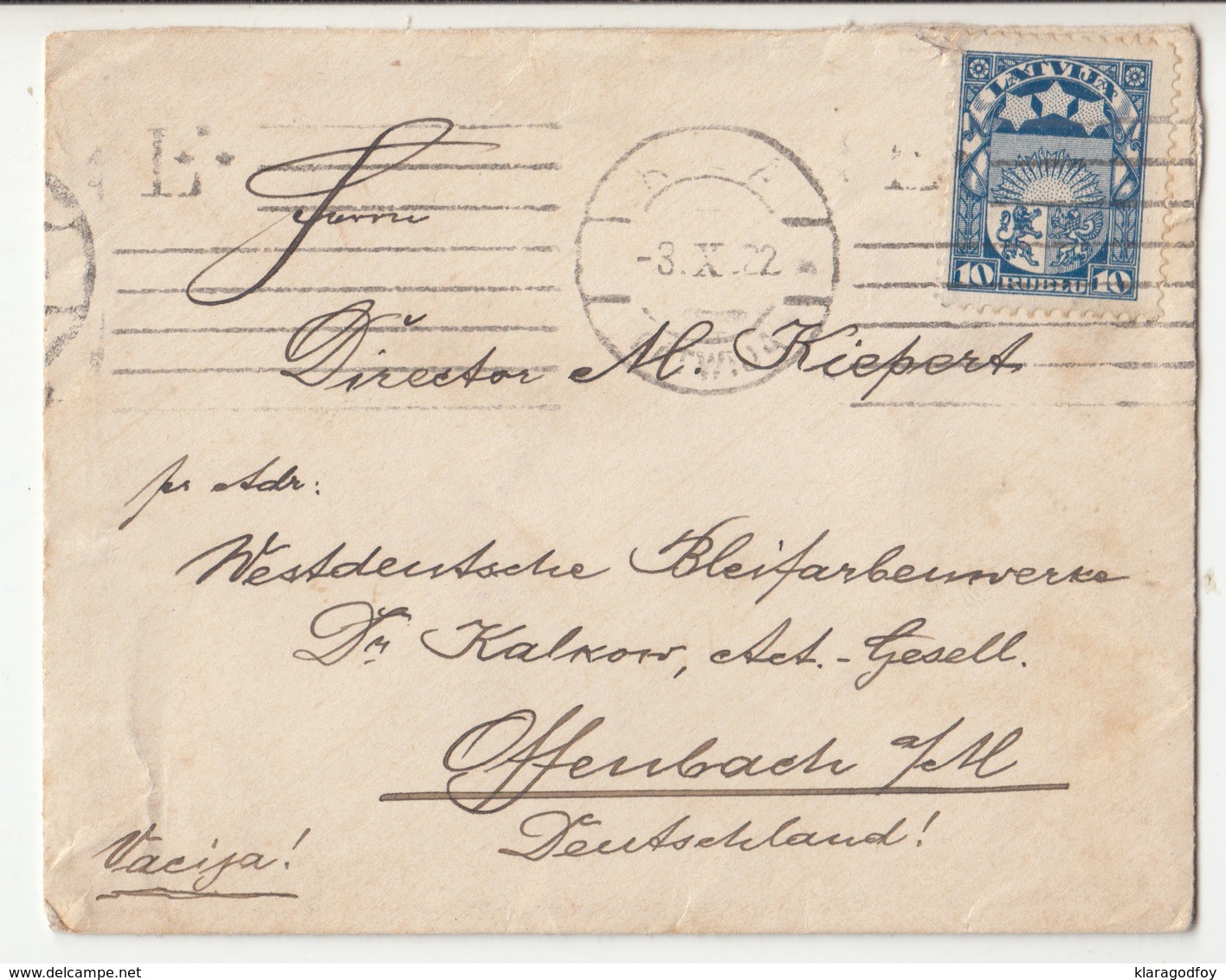 Latvia Letter Cover Travelled 1922 B190701 - Lettonie