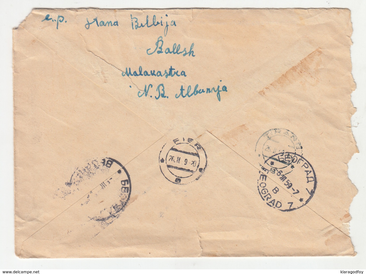 Albania Reistered Air Mail Letter Cover Travelled 1959 Ballsh To Beograd B190701 - Albanie