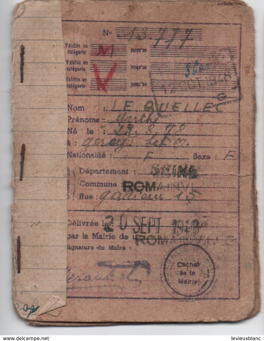 Tickets De Rationnement/Occupation-Libération/LE QUELLEC/ ROMAINVILLE/Seine/1948-1951                     OL109 - Andere & Zonder Classificatie
