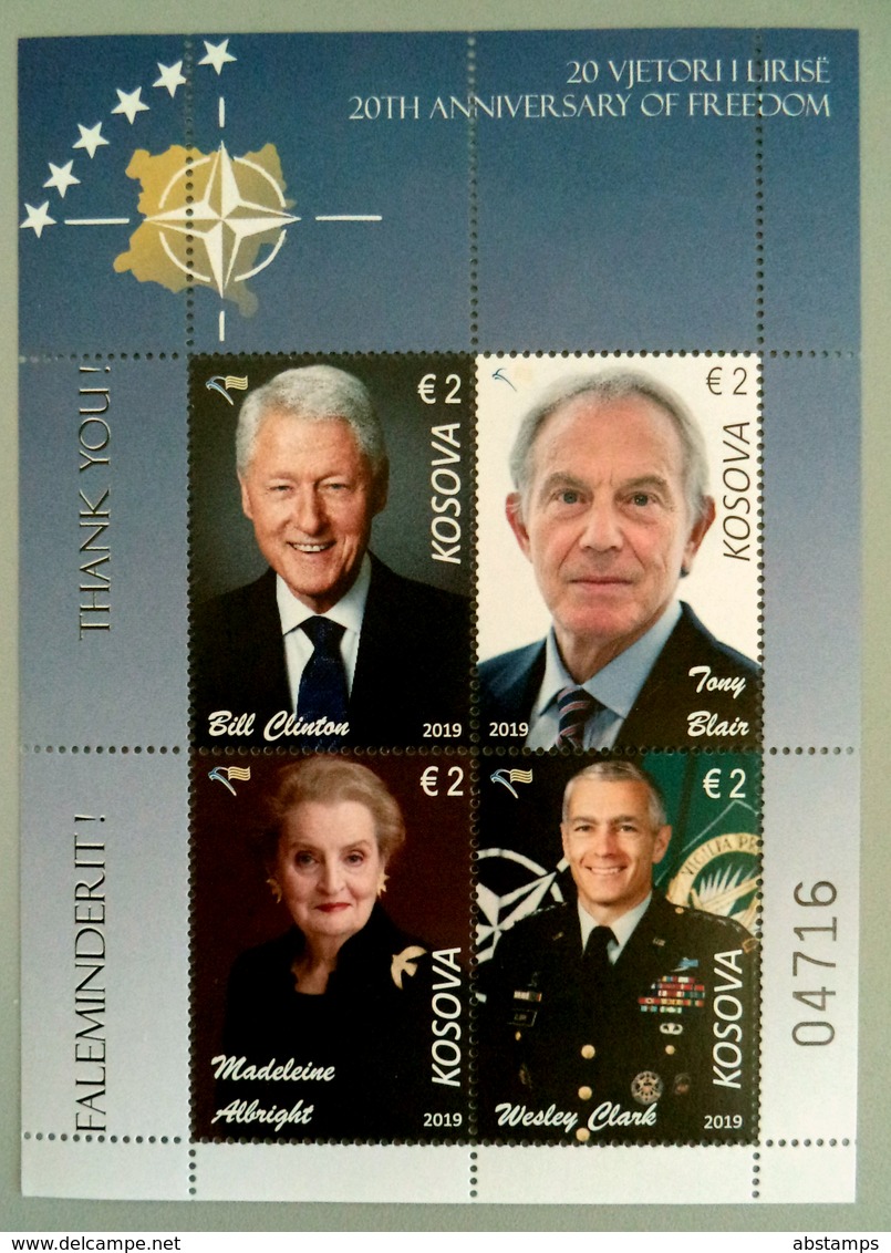Kosovo Stamps 2019. CLINTON: USA President, BLAIR, ALBRIGHT, CLARCK: NATO. Souvenir Sheet, Set MNH - Kosovo