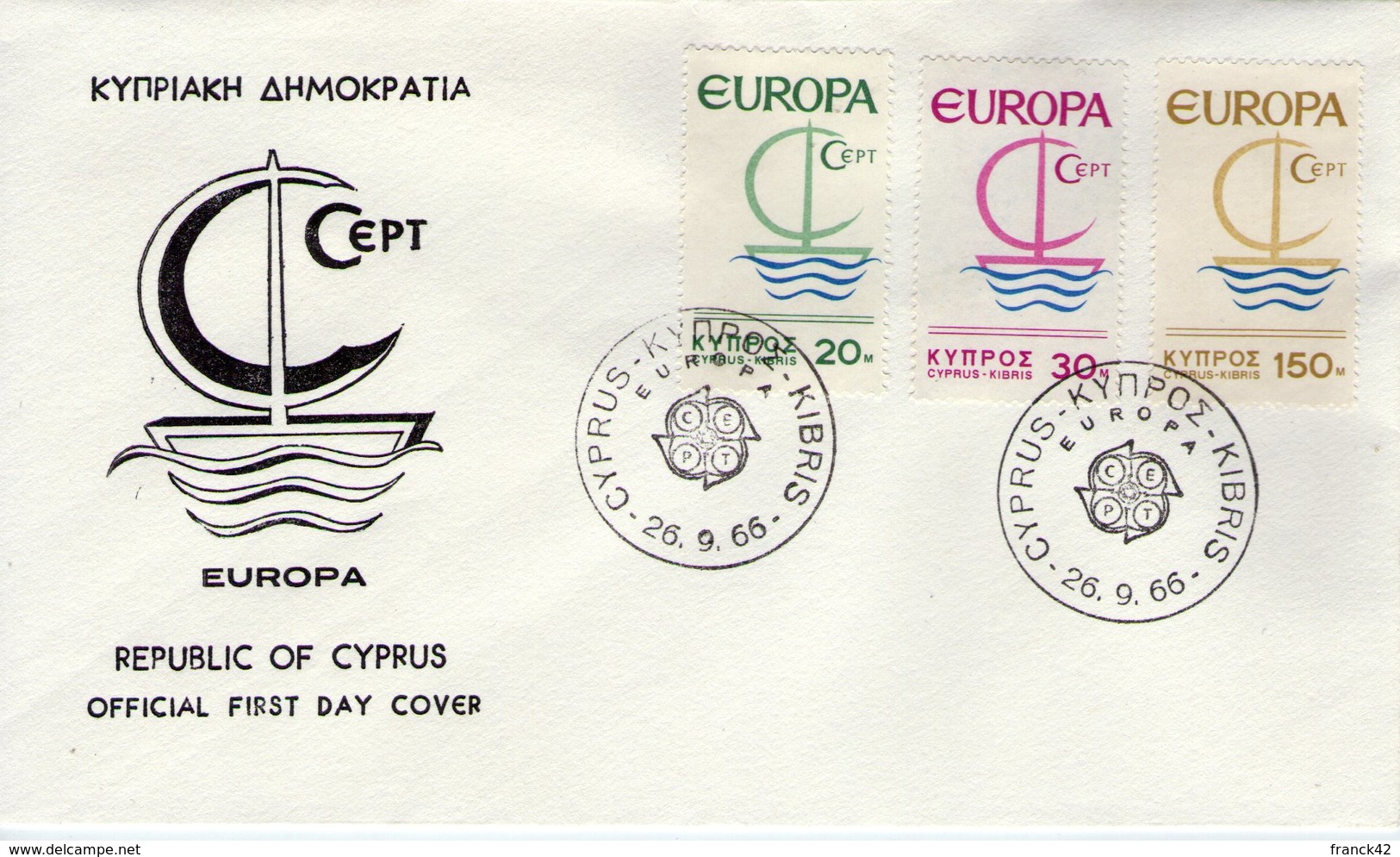 Chypre. Enveloppe Fdc. Europa 1966 - Lettres & Documents