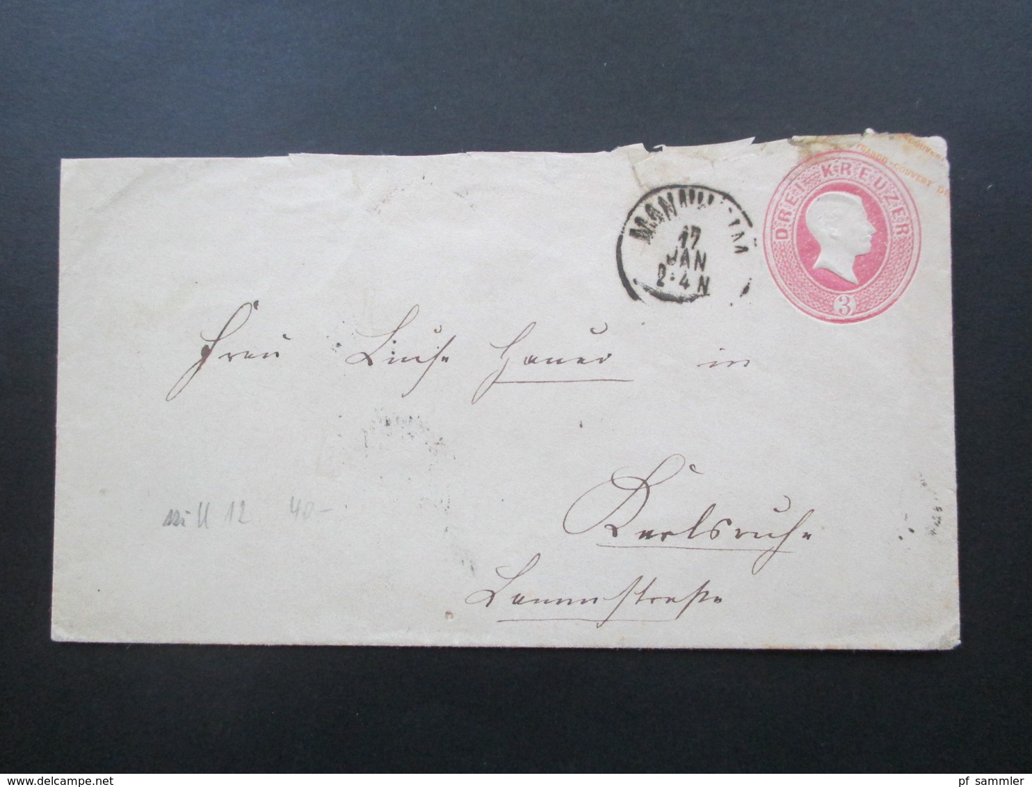 AD Baden Ganzsachen Umschlag U12 Rückseitig Stempel K1 Carlsruhe Stadt - Post - Postal  Stationery