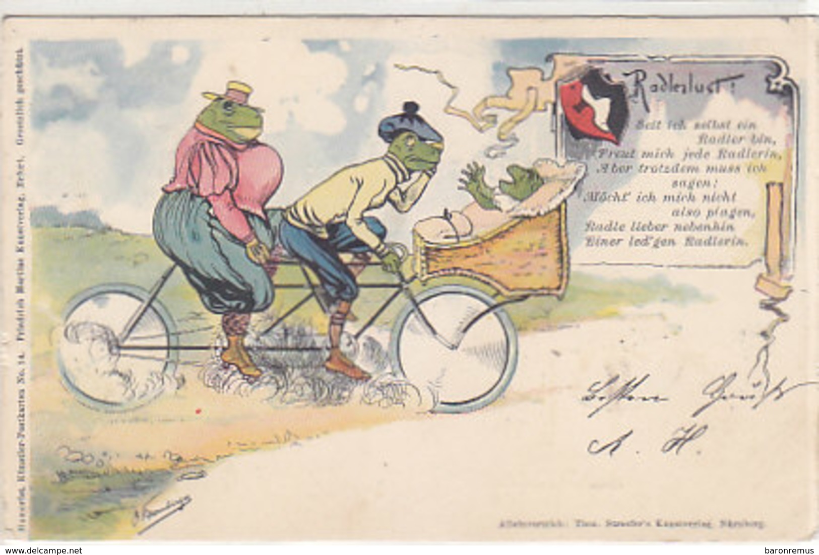 Frösche Auf Dem Tandem - Radlerlust - Signiert - 1900   (190626) - Autres & Non Classés