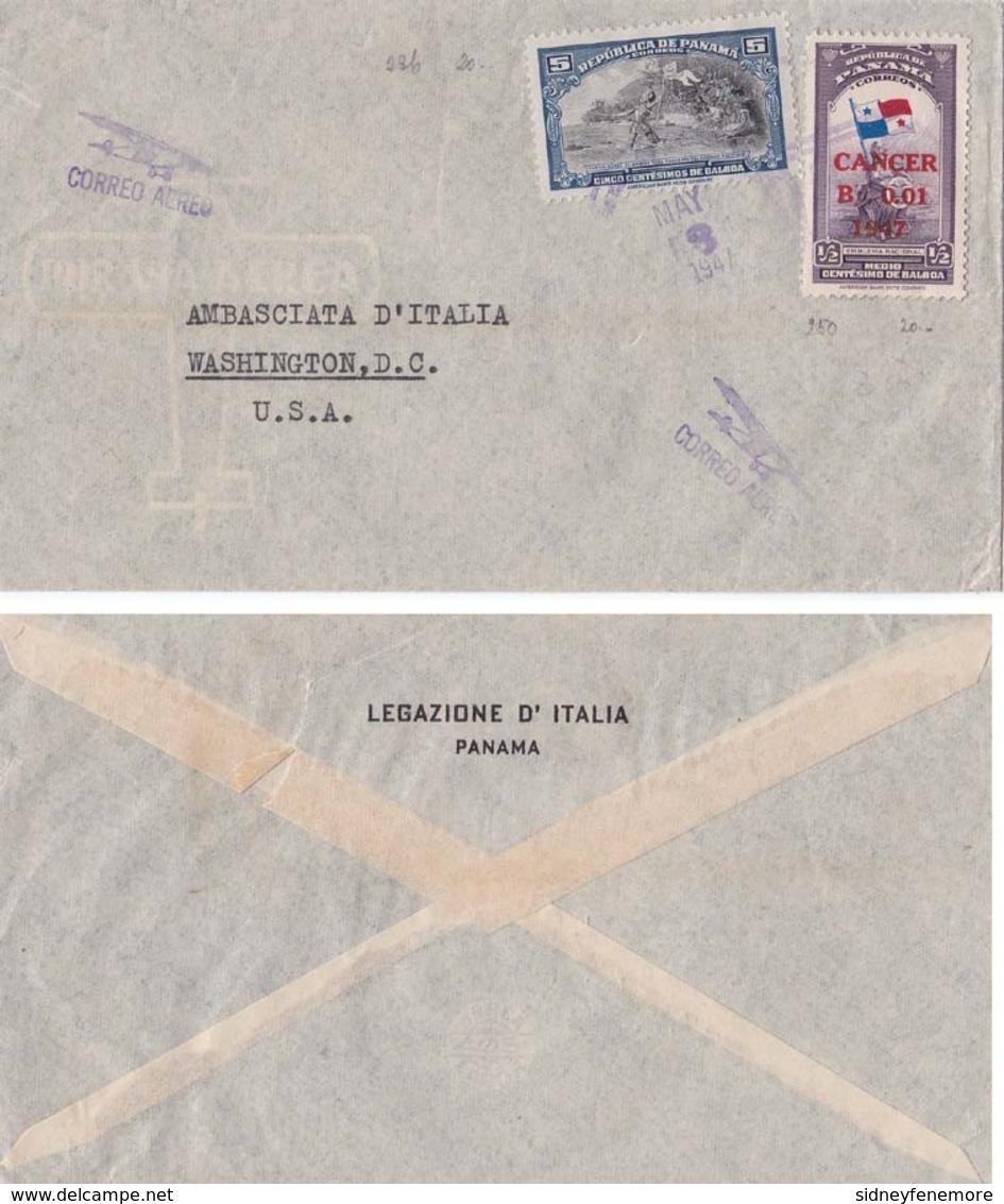 Panama 1947 Air Mail With CANCER Optd  On Adhesive To USA  "payment Request" By "invoice" - Panama