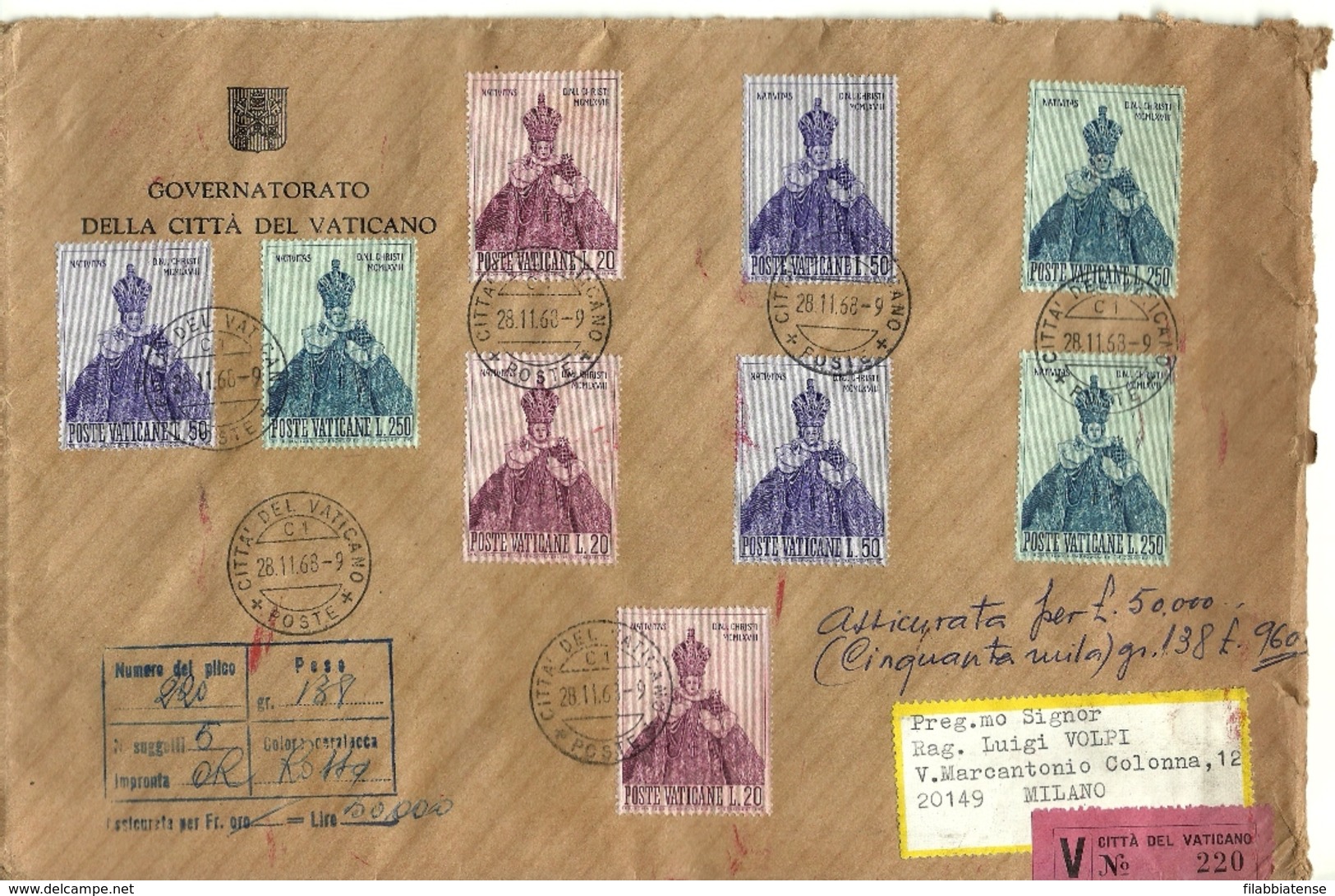 1968 - Vaticano 466/66 Santo Natale X 3 - Lettera - Natale