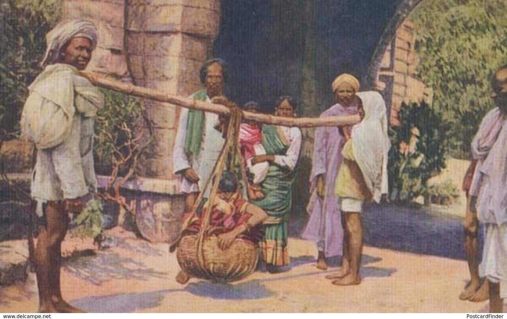 Cancer Patient Arriving In Basket At India Indian Hospital Antique Postcard - India