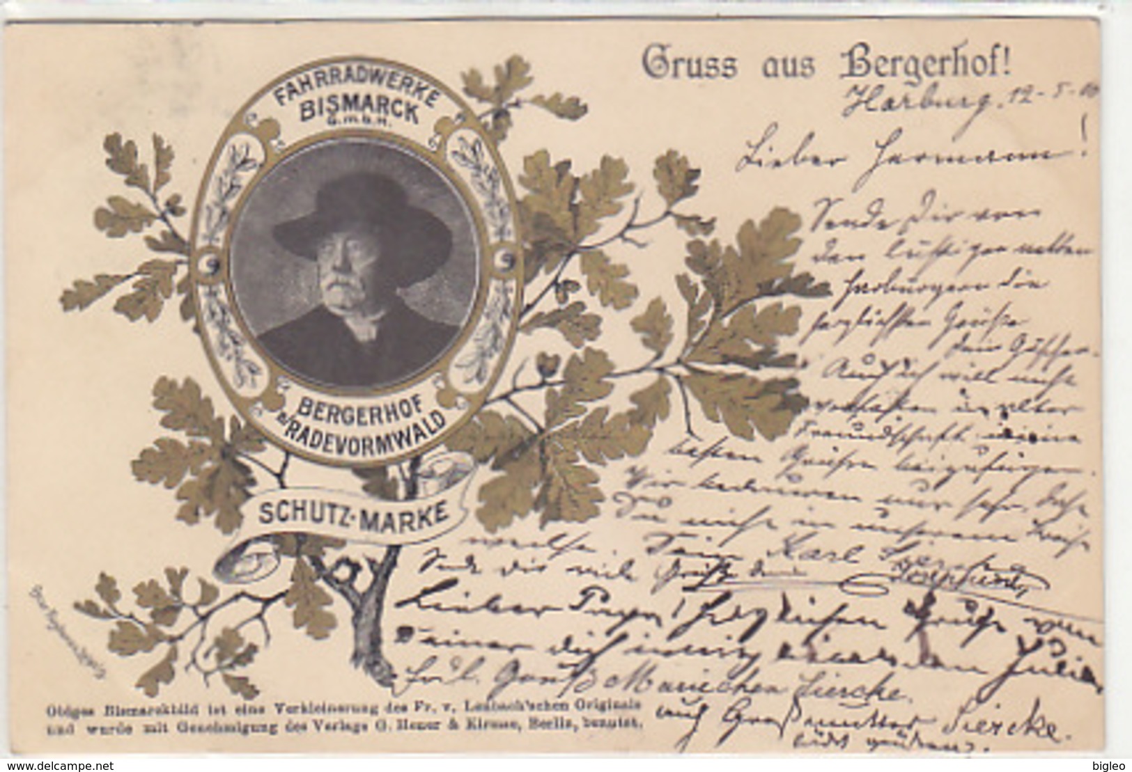 Gruss Aus Bergerhof - Fahrradwerke Bismarck GmbH - 1900    (A-92-180613) - Pubblicitari