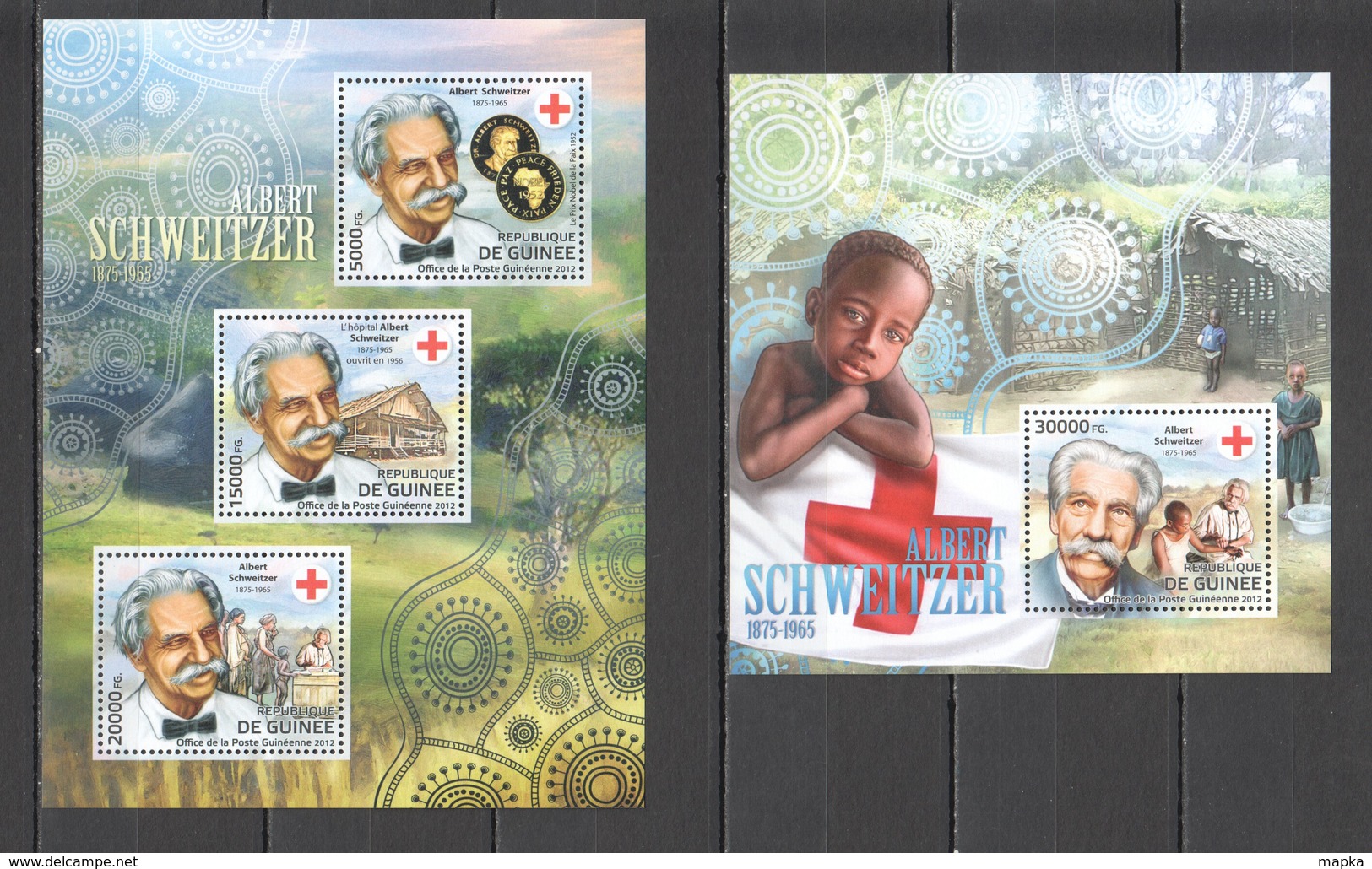 BC069 2012 GUINEE GUINEA FAMOUS PEOPLE ALBERT SCHWEITZER RED CROSS 1KB+1BL MNH - Albert Schweitzer