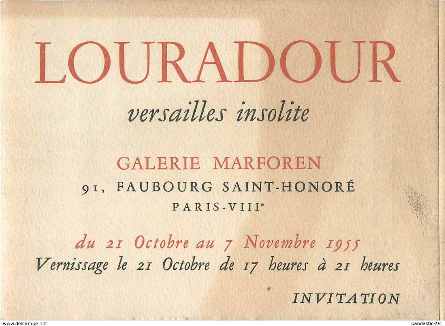 VIEUX PAPIERS PARIS IIIe PUBLICITE LOURADOUR VERSAILLES INSOLITE GALERIE MARFOREN 1955  ETAT VOIR IMAGES - Colecciones