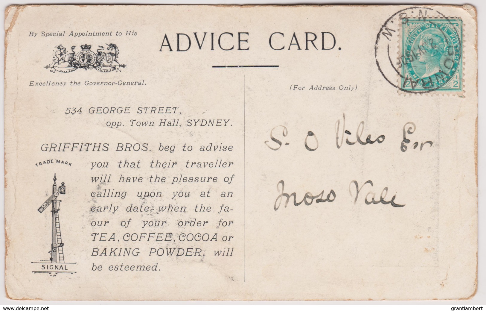 George Street, Sydney, New South Wales Advice Card, Posted 1906 From Bowral, NSW With Stamp - Sydney