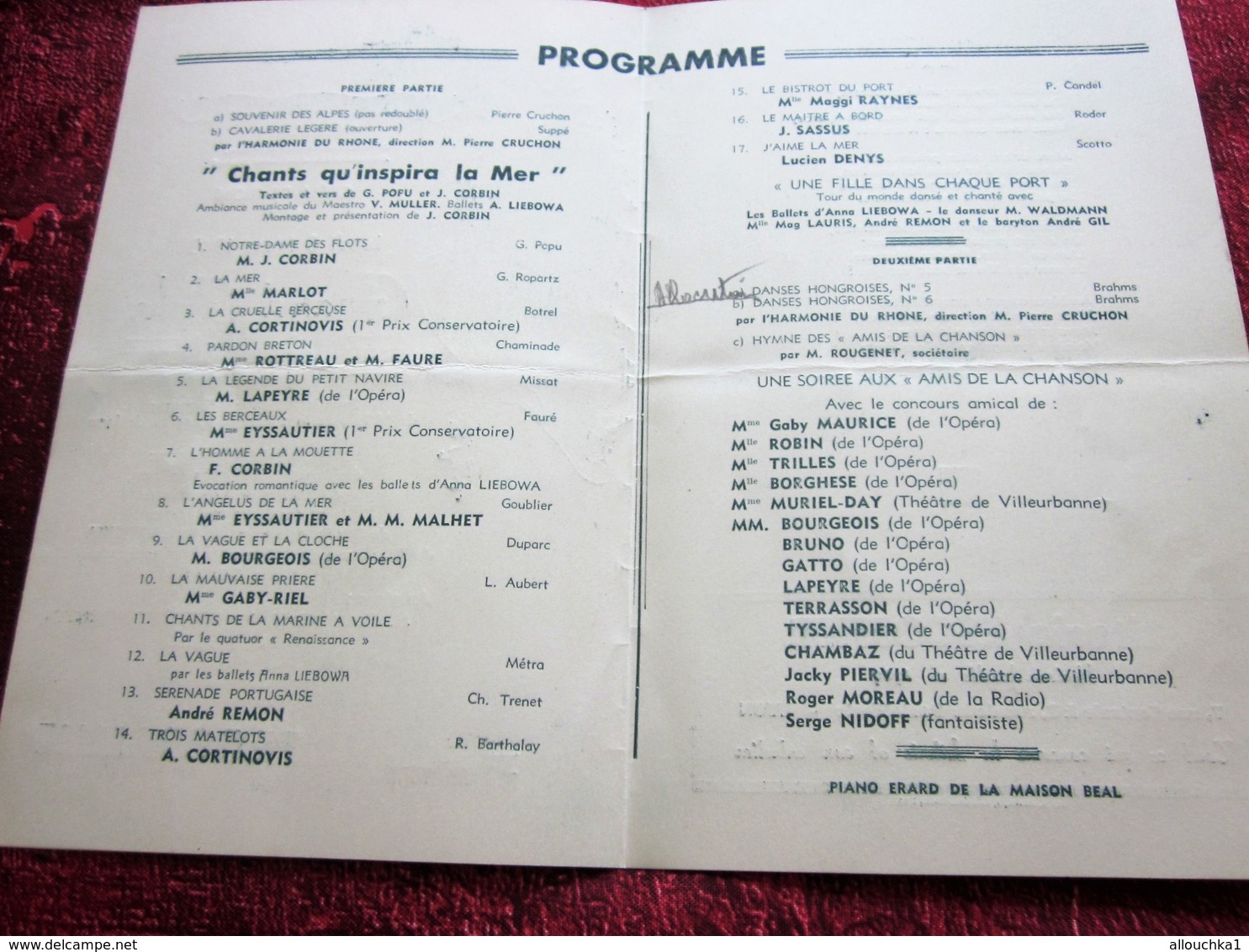 1948 OPÉRA-THÉÂTRE DE LYON PROGRAMME-GALA ANNUEL SOUS PRESIDENCE PRESIDENT HERRIOT MAIRE DE LYON AMIS CHANSON MUSIQUE - Programas