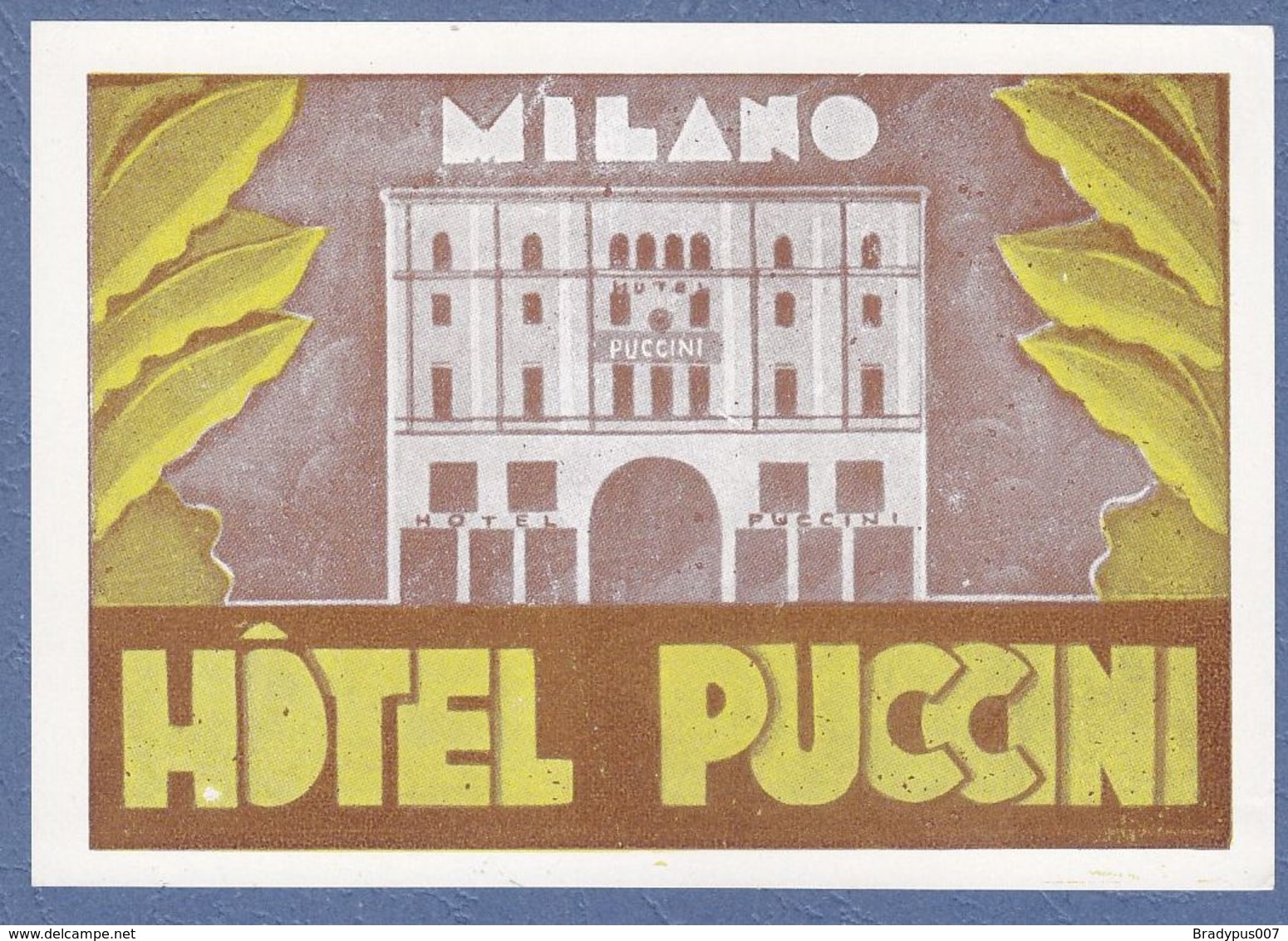 Hotel Puccini Milano Italy Italia- Vintage Original Hotel Label - Hotel Labels