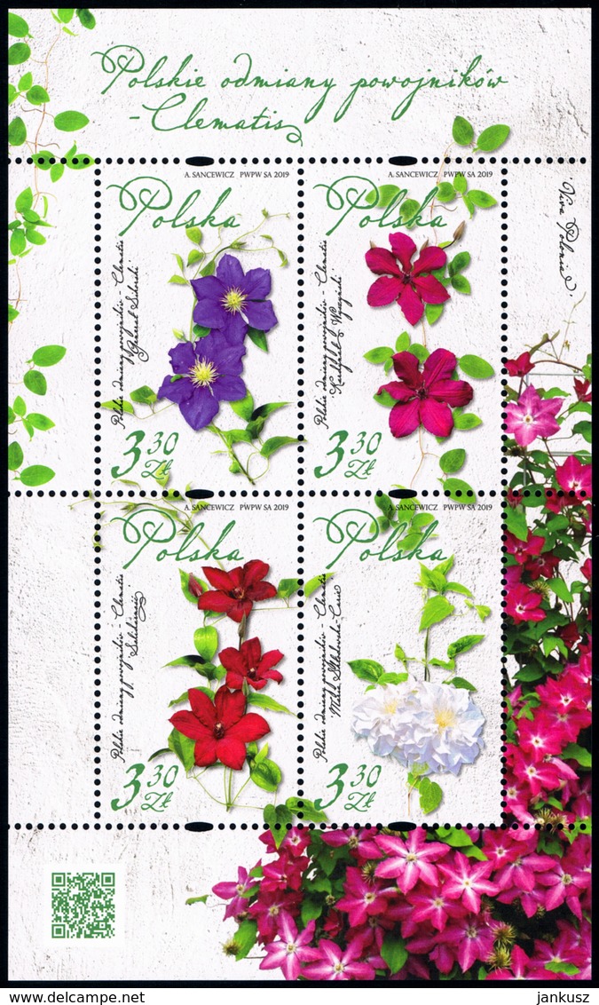 Poland 2019 Fi BLOK 335 Mi BLOCK 289 Polish Clematis Varieties - Nuevos