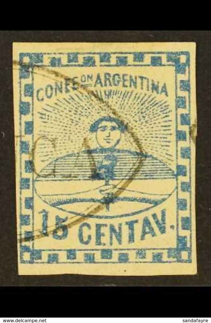 1858 15c Blue Imperf (Scott 3, SG 3), Very Fine Used With Part Oval "Franca" Cancel, Four Margins, Fresh. For More Image - Andere & Zonder Classificatie