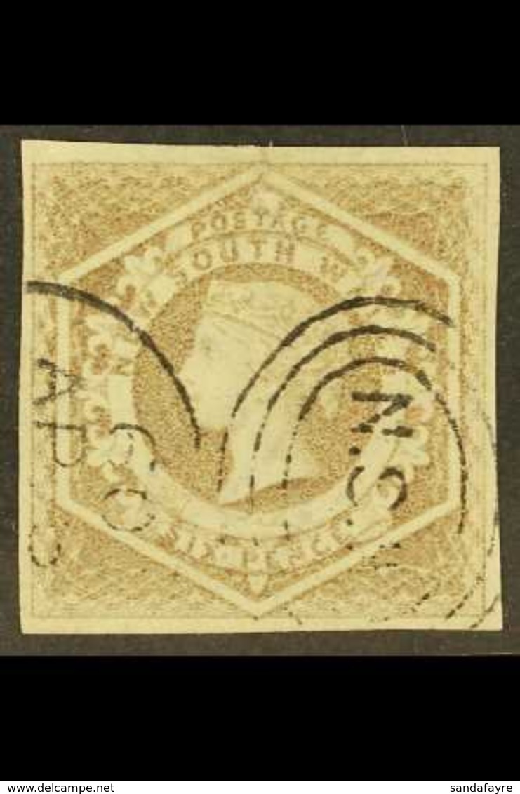 NEW SOUTH WALES 1854-59 6d Greyish Brown Imperf With WMK "8" Error, SG 96a, Very Fine Used With 4 Neat Margins. A Beauty - Other & Unclassified
