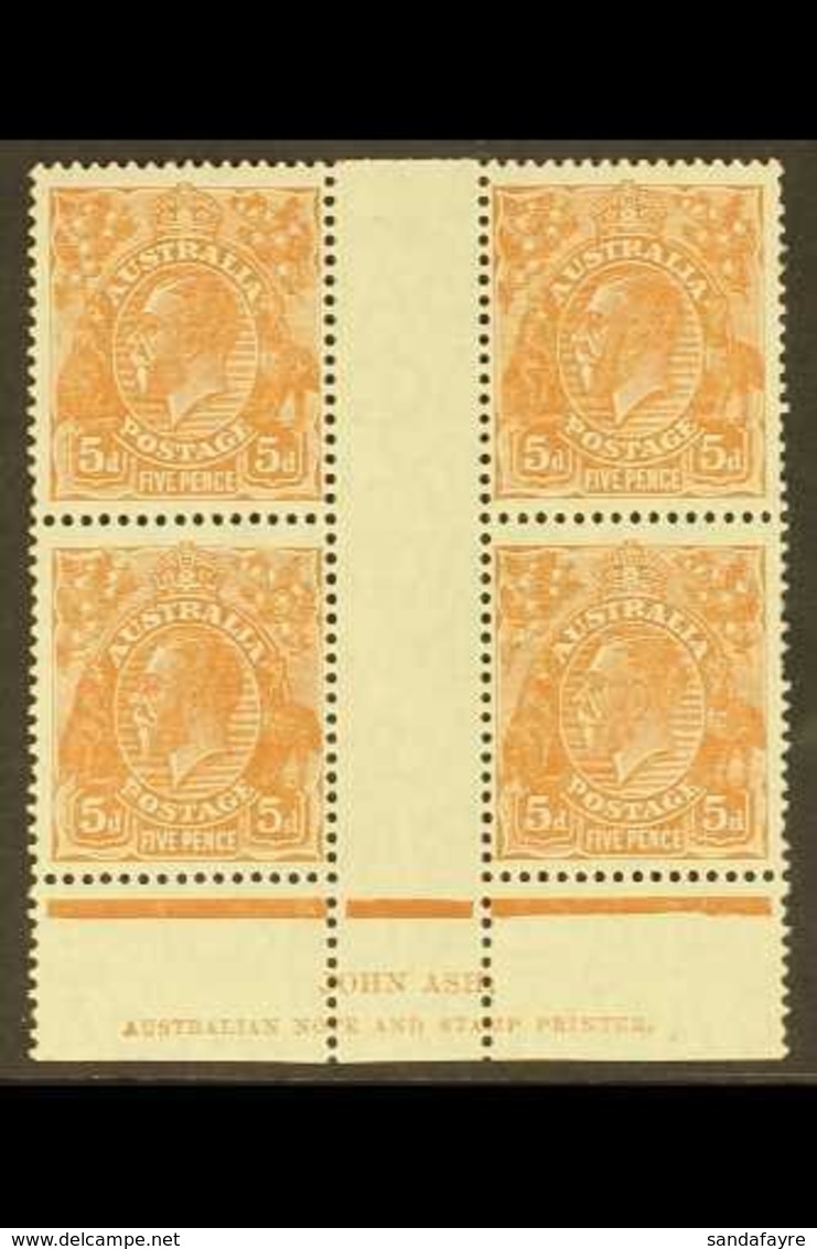 1926-30 IMPRINT BLOCK 5d Orange-brown, SG 103a, Plate 2 (B/W 127(2)z) Ash "N Over N" Imprint Block Of Four, Very Fine Mi - Andere & Zonder Classificatie