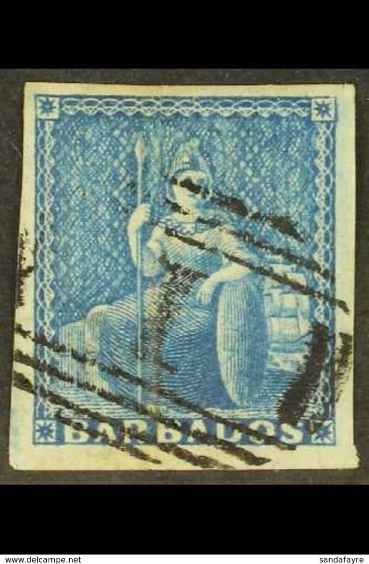 1852 (1d) Deep Blue, Britannia, SG 4, Superb Used With Huge Margins And Neat Cancel. For More Images, Please Visit Http: - Barbados (...-1966)