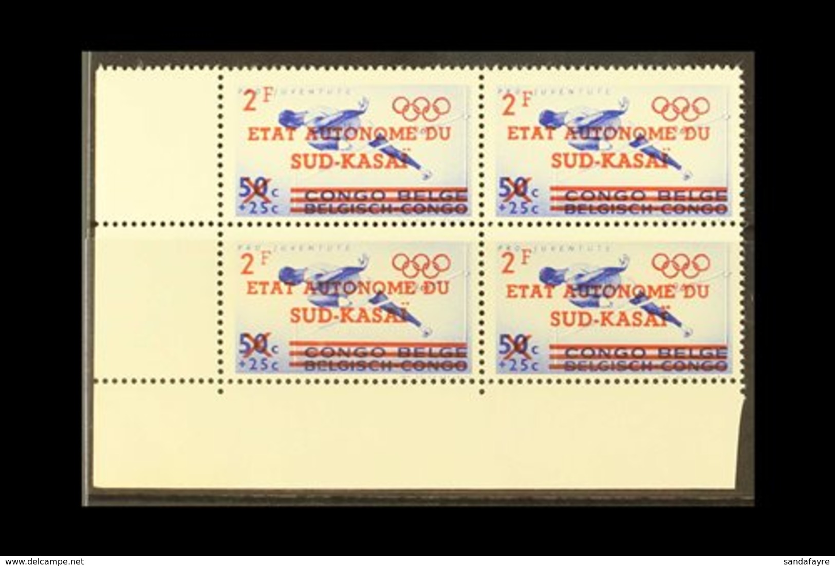 SOUTH KASAI 1961 Olympic Games Pair, COB 18/19, Matching Never Hinged Mint Lower Left Corner Blocks Of Four. (8 Stamps)  - Andere & Zonder Classificatie