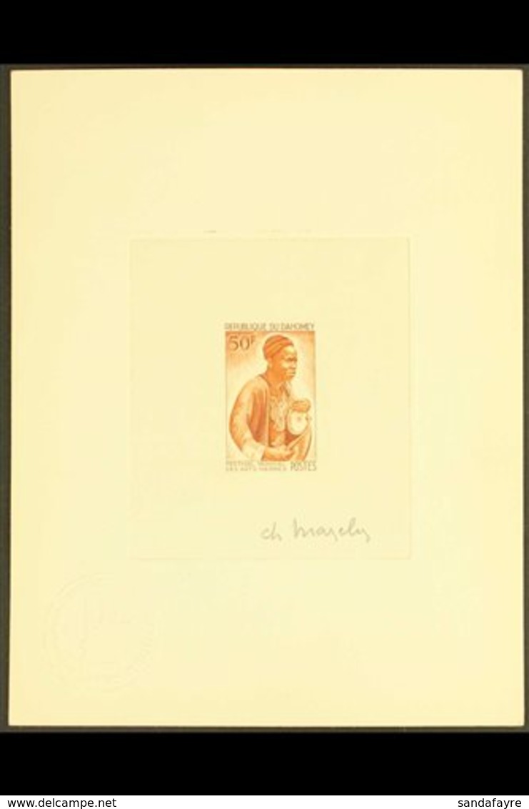 DAHOMEY 1966 50fr "Craftsman", Yvert 237, As A Superb Imperf SUNKEN DIE PROOF Printed In Yellow-brown On Card, Signed In - Andere & Zonder Classificatie